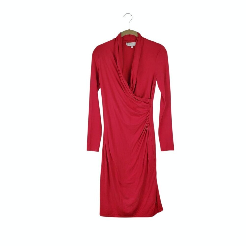 Hobbs London Laine Faux Wrap Dress Red Long Sleeve Stretch Jersey Knit US Size 4